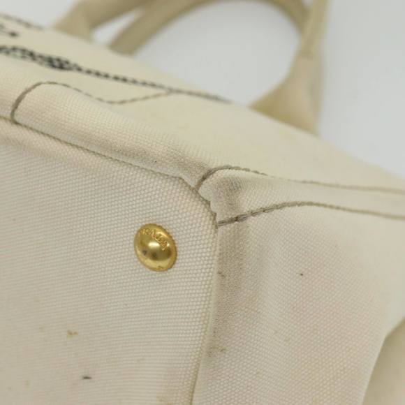 PRADA Canapa MM Hand Bag Canvas Cream Auth 83516 - Picture 10 of 16
